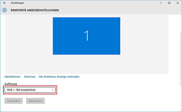 Einstellung der Auflösung