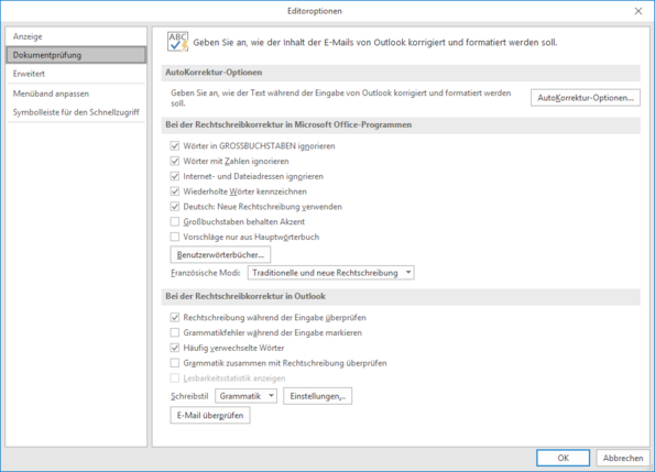 Autokorrektur Optionen in Outlook
