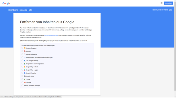 rechtliche Hinweise-Hilfe von Google