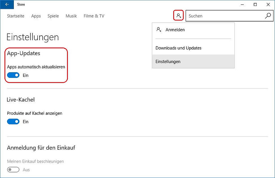 Einstellung für App-Updates