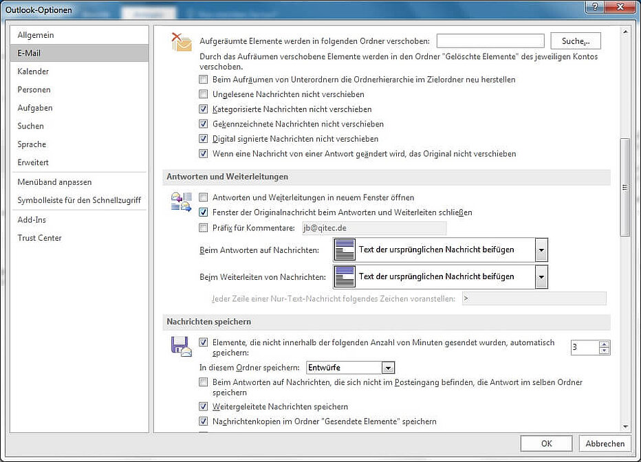 E-Mail Fenster in Outlook nach Antwort automatisch schließen