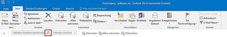 Zur Suche in Outlook gelangen