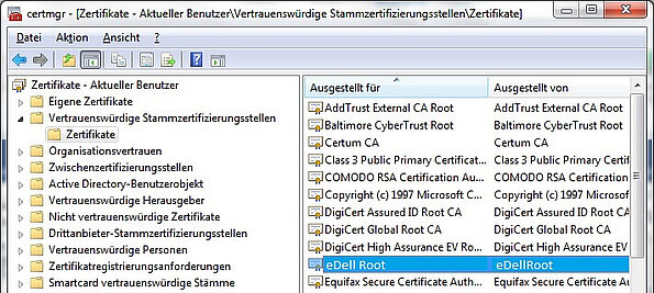 eDellRoot-Zertifikat löschen 