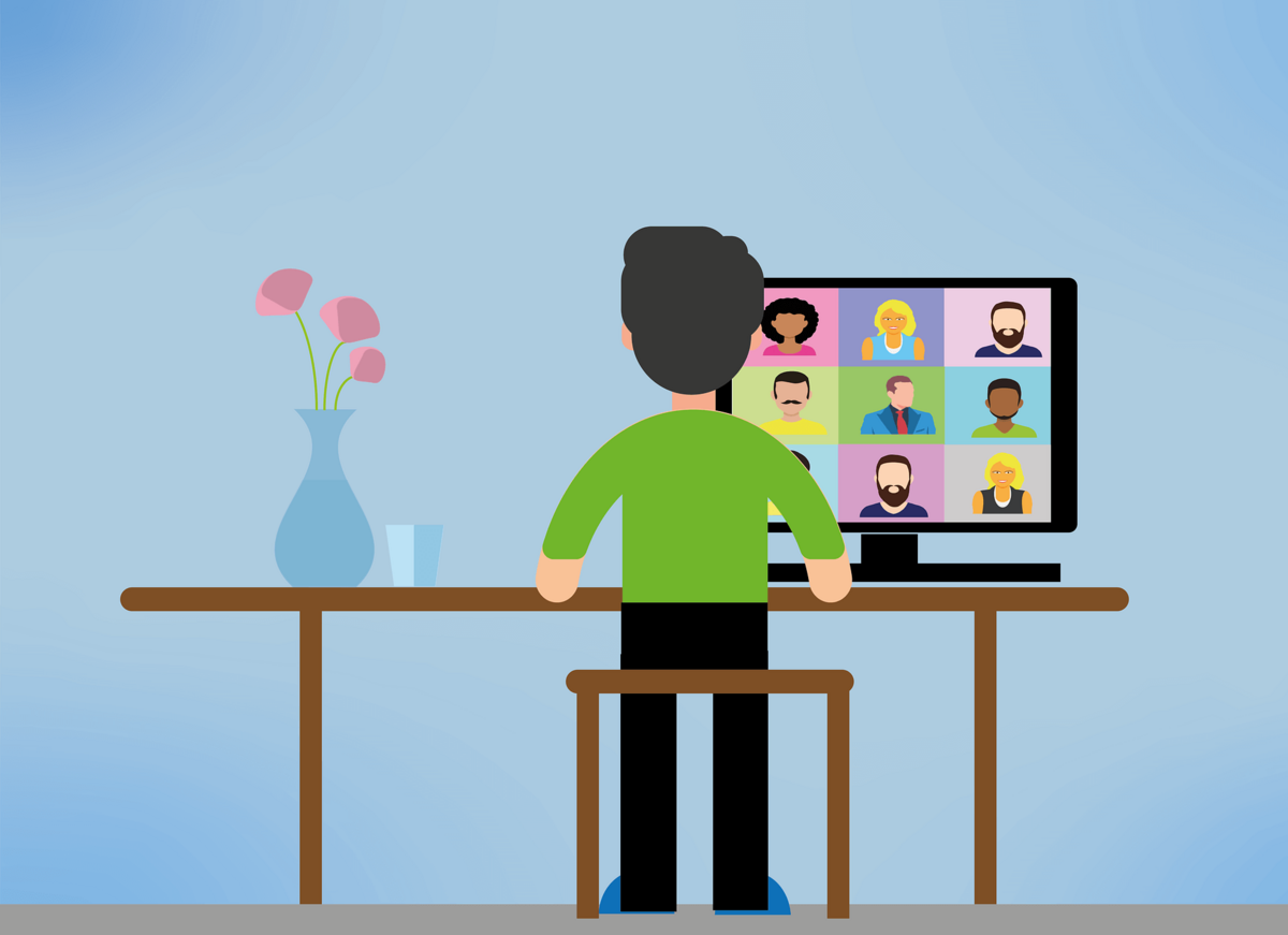 Videokonferenz auf einem Laptop im Homeoffice