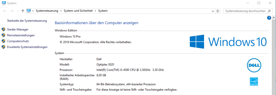 Tastenkombination für die Systemsteuerung