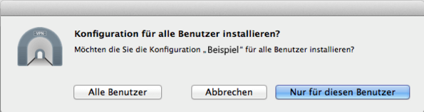 Screenshot: Installation der Konfiguration für den Benutzer