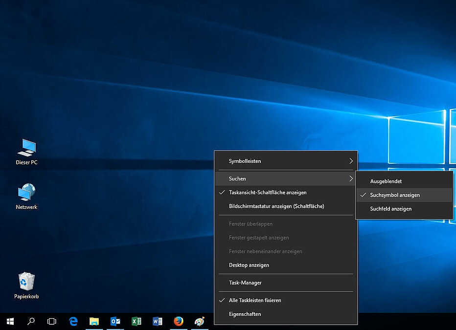 Windows 10 Suchsymbol anzeigen
