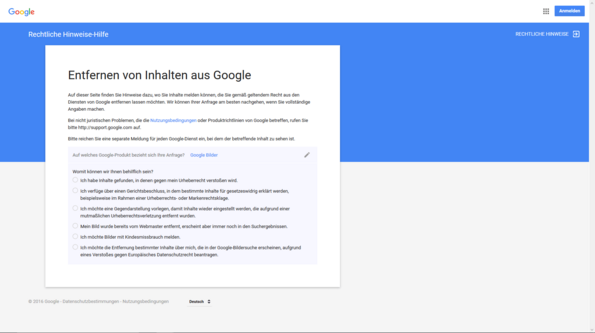 Auswahl: Was soll aus Google entfernt werden?