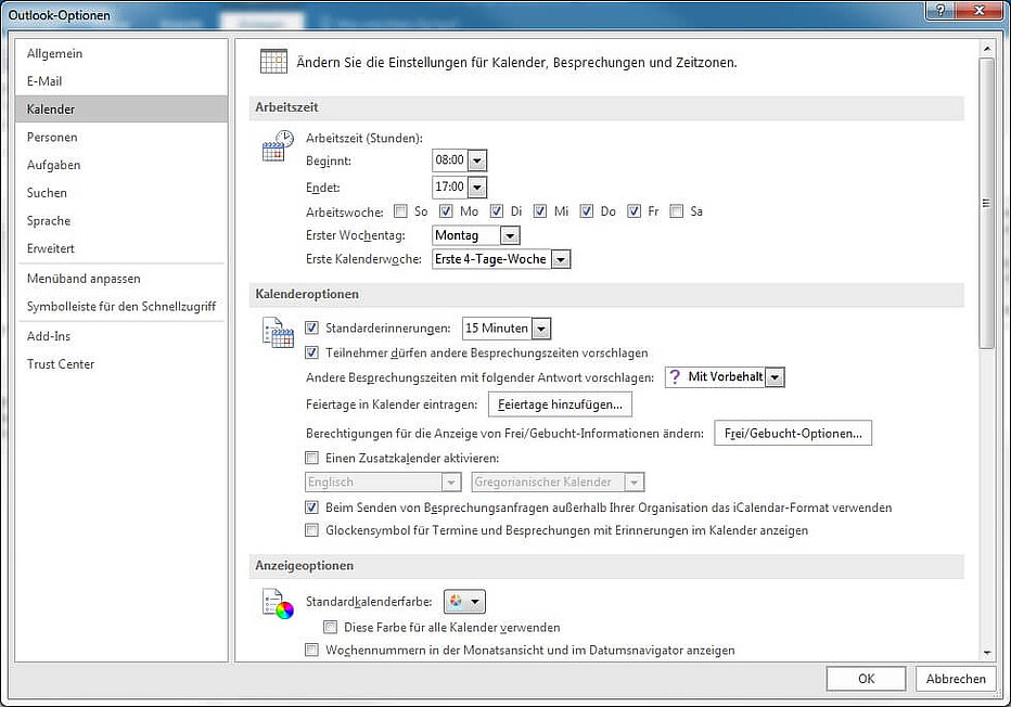 Optionen für den Outlook-Kalender