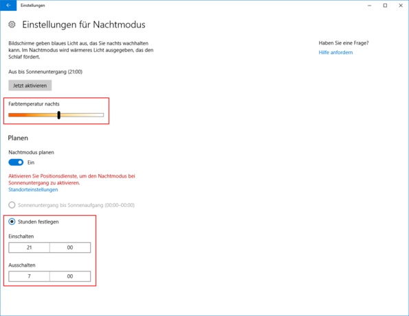 Nachtmodus-Einstellungen ändern