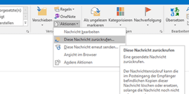 E-Mail in Microsoft Outlook zurückrufen Diese Nachricht zurückrufen